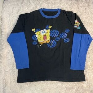 Vintage Nickelodeon SpongeBob SquarePants Kids Black and Blue Long Sleeve Tee
